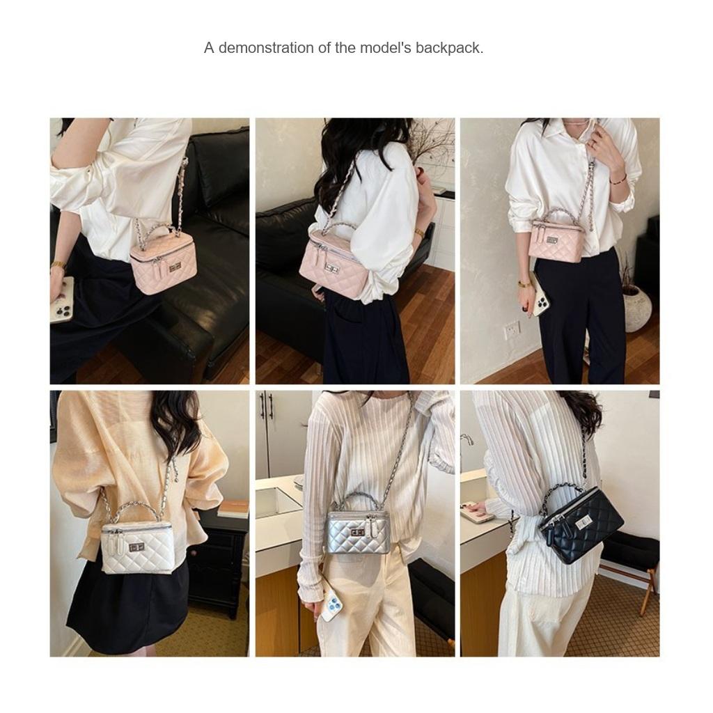 Crossbody Bag Women PU Quilted Chain Strap Daily Commute
