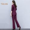 2 buc./set haină formală pentru damă, pantaloni, guler răsturnat, mâneci lungi, costum jachetă, slim fit, culoare pură, pantaloni evazați, îmbrăcăminte zilnică, ținută pentru navetă, birou