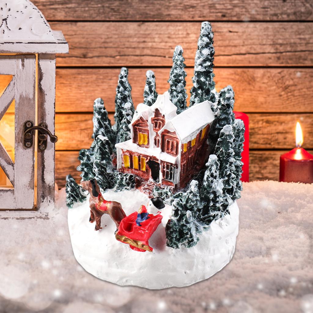 LED Christmas Village Miniature Set Snow Scene House Small Resin Mini House Building for Home Kids Friends Gifts