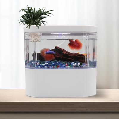 Acuario Mini Creativo de Escritorio con Sistema de Filtración Bioquímica y Luz LED Ciclo Ecológico del Agua para Peces Betta