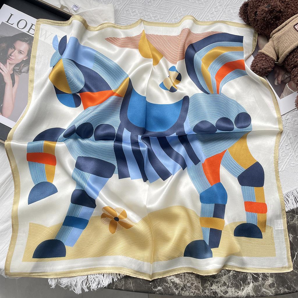 Silk silk scarf women's black Sigongge versatile 71cm square scarf high-end scarf small scarf summer retro