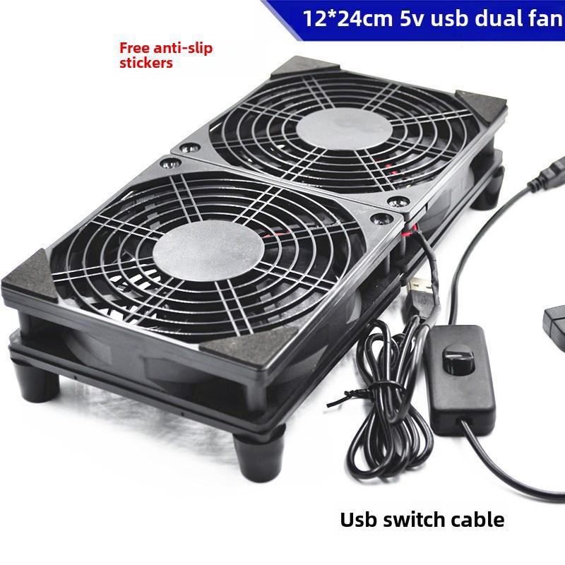 Silent 5V USB Cooling Fan Rack for Router/Modem with Switch and Support Bracket