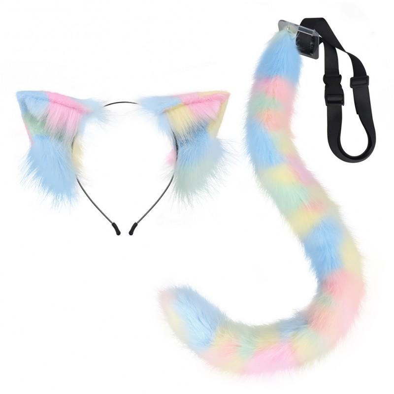 Plush Calico Cat Ear Headband With Tail Set Cosplay Anime Convention Costume Accessory