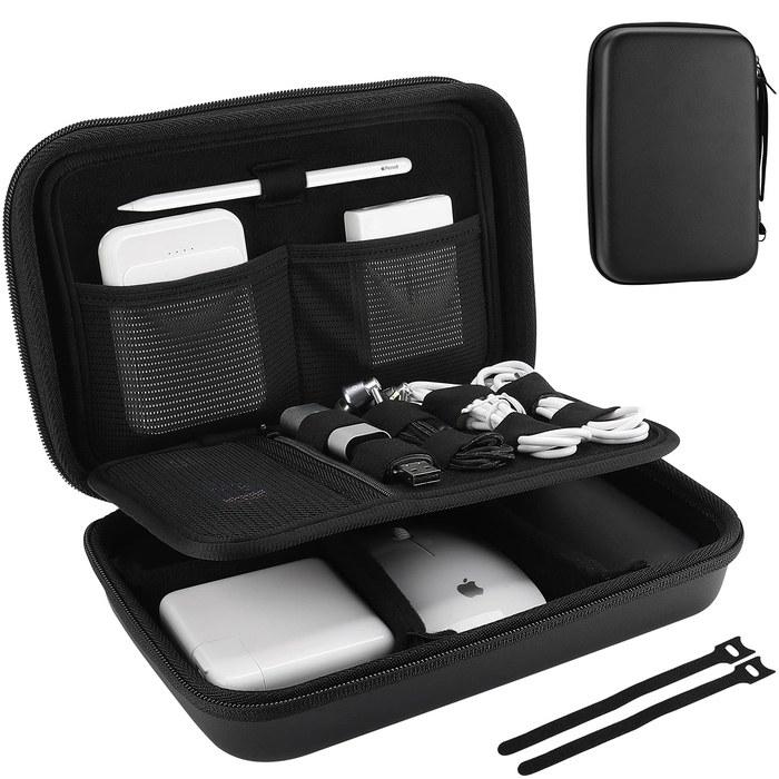 ProCase Gadget Pouch, Waterproof EVA, Large Capacity, 3-Layer Black L