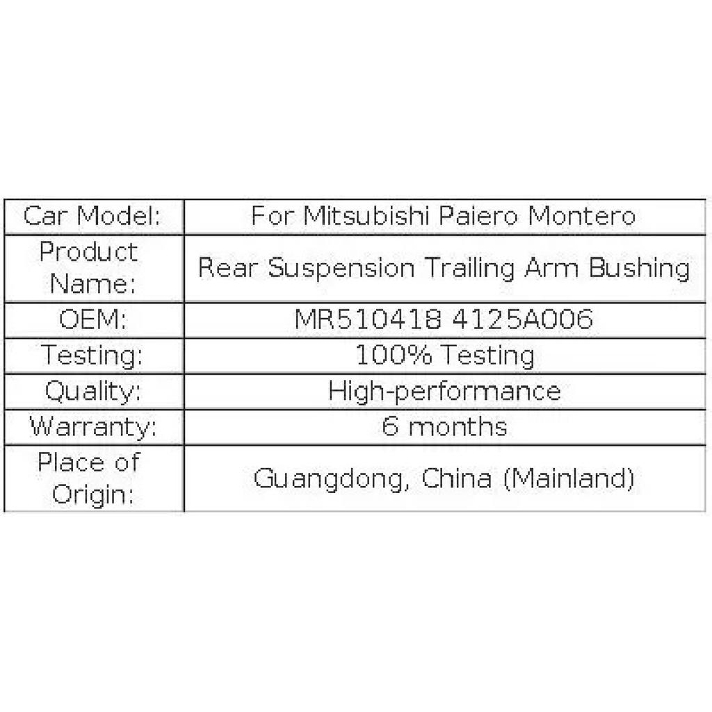 For Mitsubishi Paiero Montero 2pcs Rear Suspension Trailing Arm Bushing MR510418 4125A006