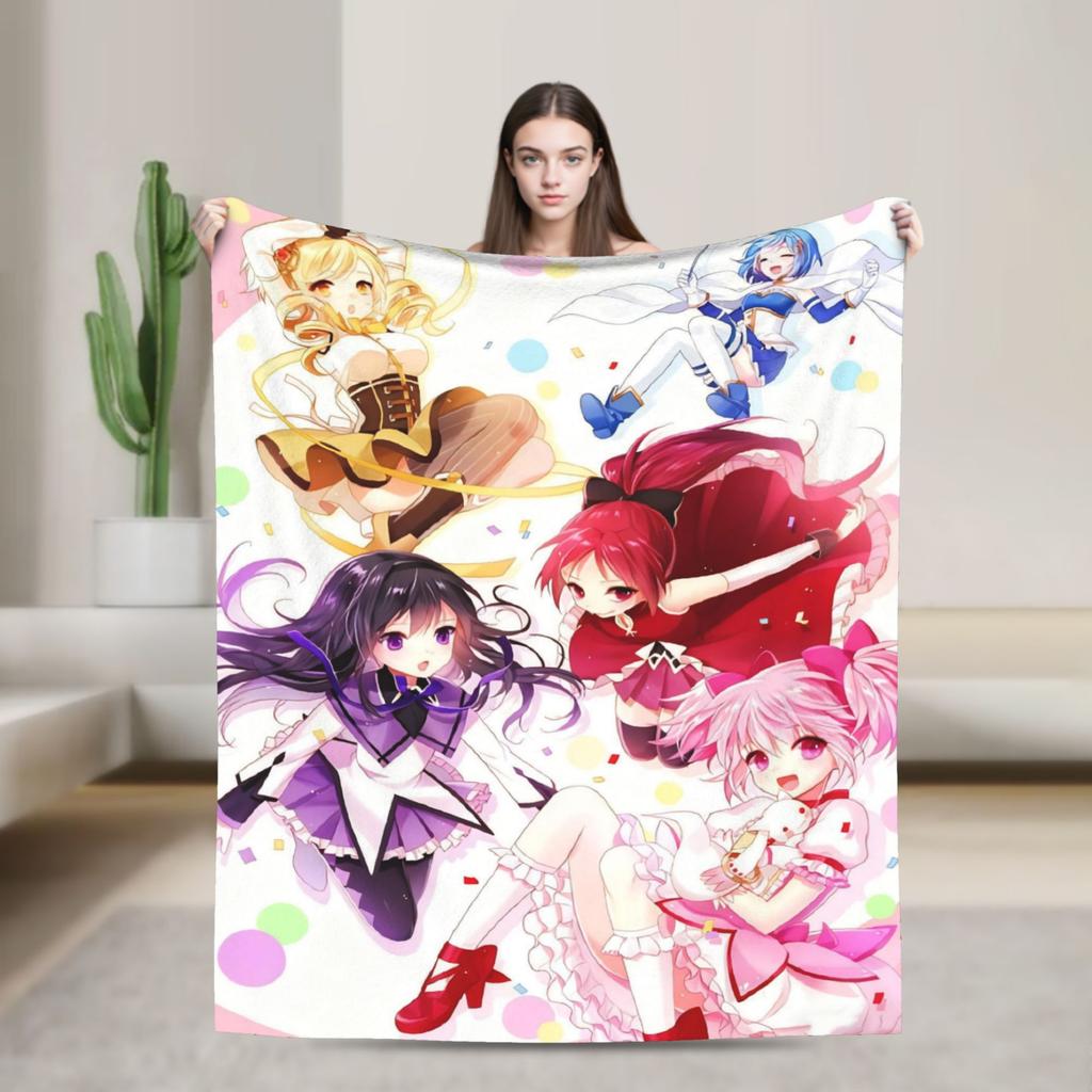 Anime Puella Magi Madoka Magica Flannel Blanket Comic Novelty Throw Blanket for Home 150*125cm Bedspread