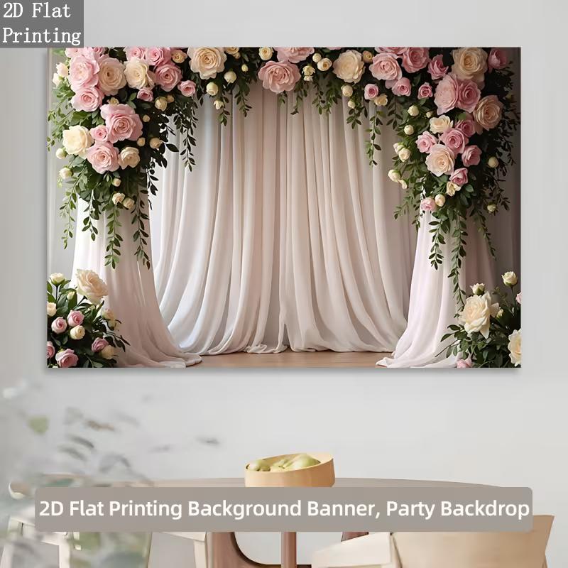 2D Romantic Floral Draped Curtain Background for Bridal Shower 47.2x31.5inch/120*80cm