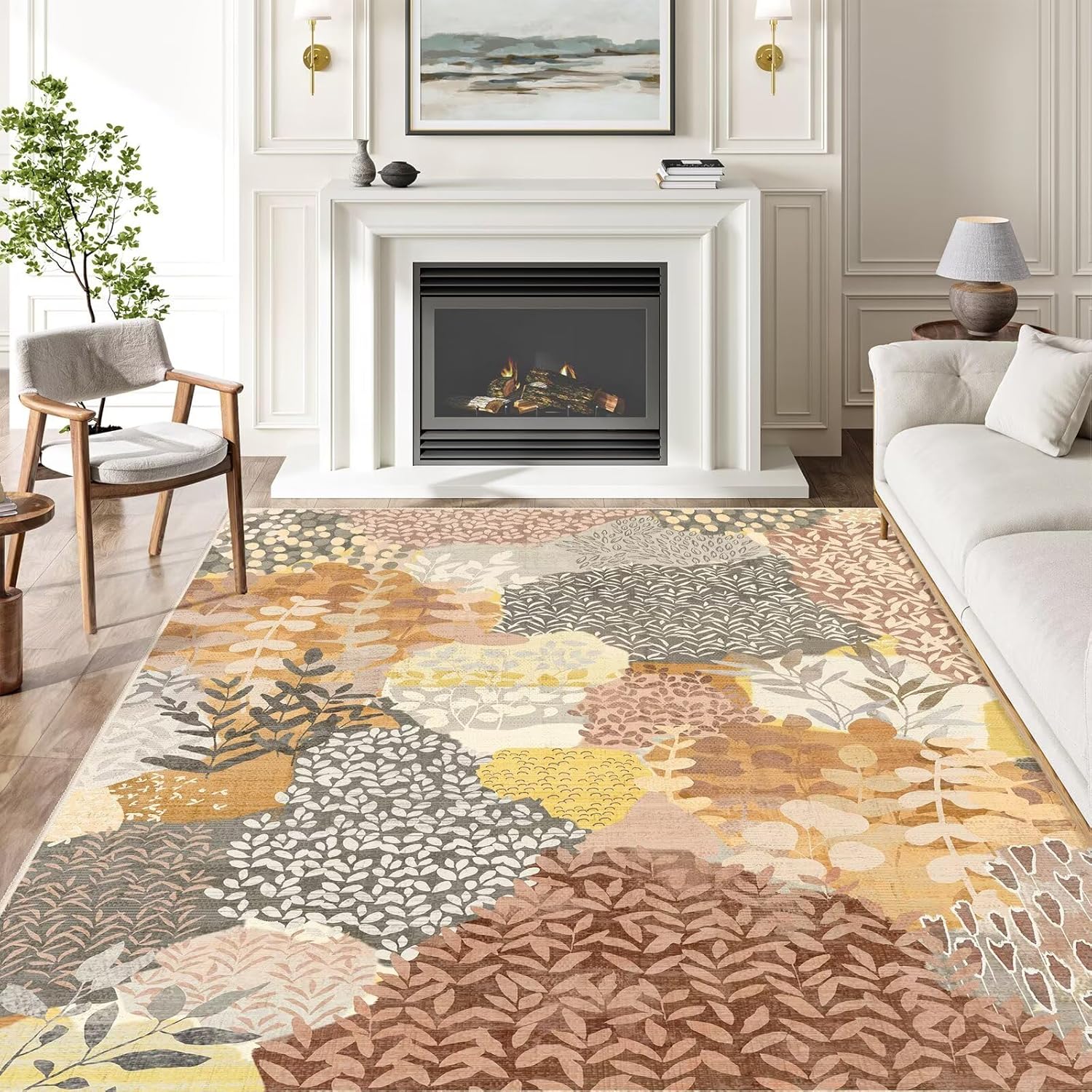 Color Blocked Nordic Style Carpet Floral Watercolor Rug Bedroom Living Room Warm Floor Mat Large Door Mat Home Decoration 40X60CM