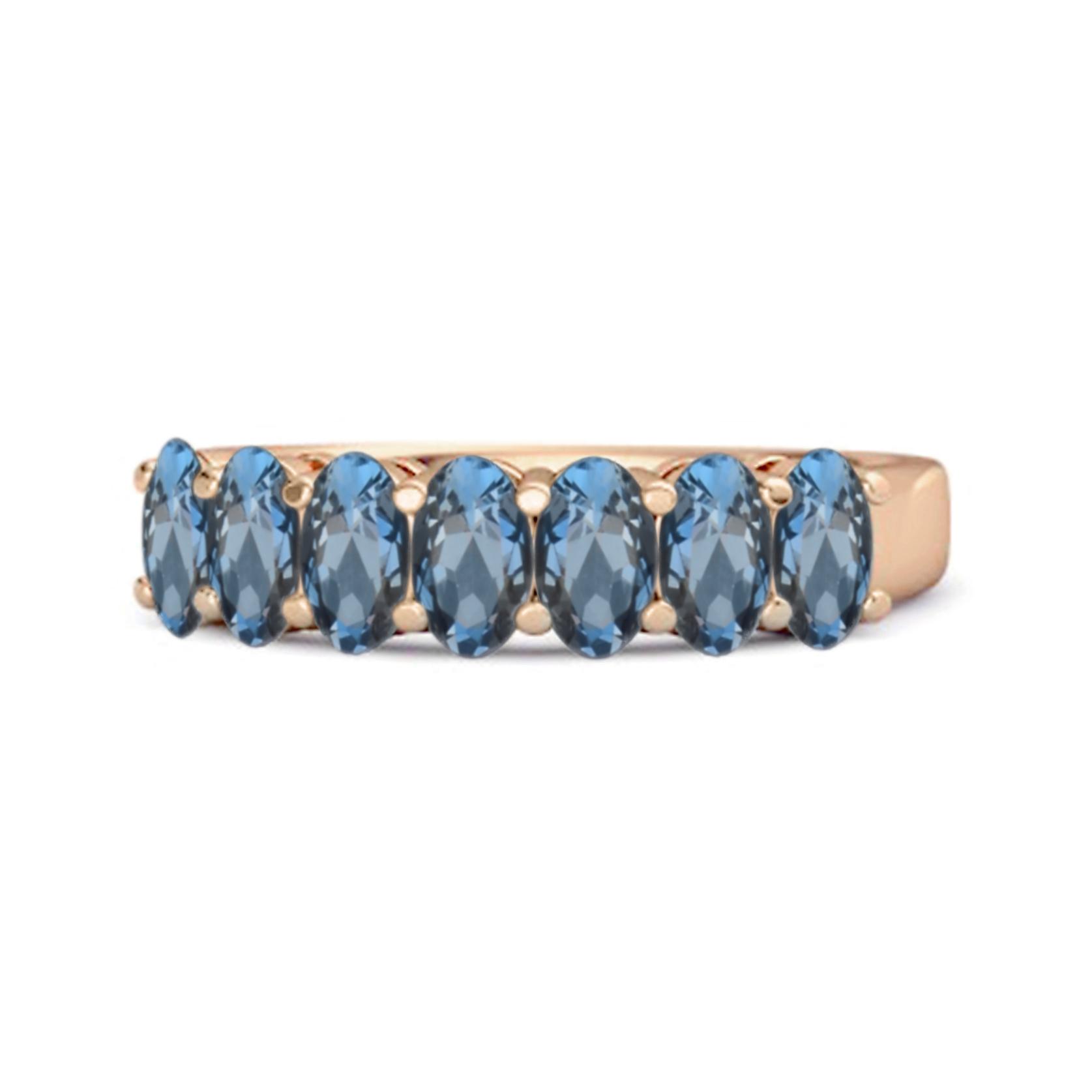 London Blue Topaz Oval Half Eternity Band Ring - 925 Sterling Silver Rose Gold Vermeil 6