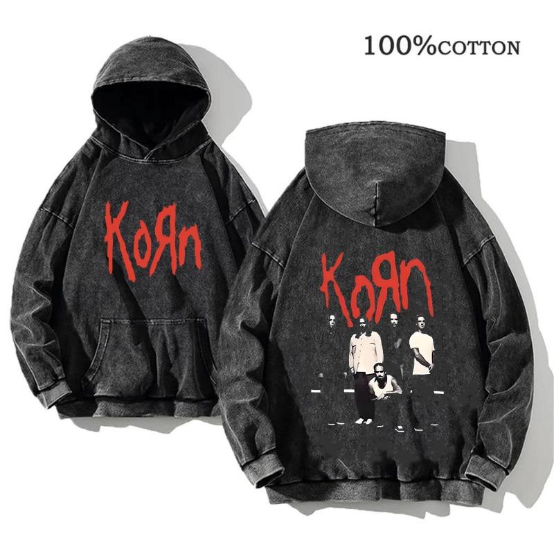 Korn Rock Band World Tour pulóverek Vintage mosott férfi pulóverek Pamut Hip Hop utcai ruházat Kapucnis pulóver Laza Y2K felsők