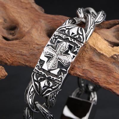 Fashion Trend Retro Hand Accessories Cross Shelf Titanium Steel Bracelet