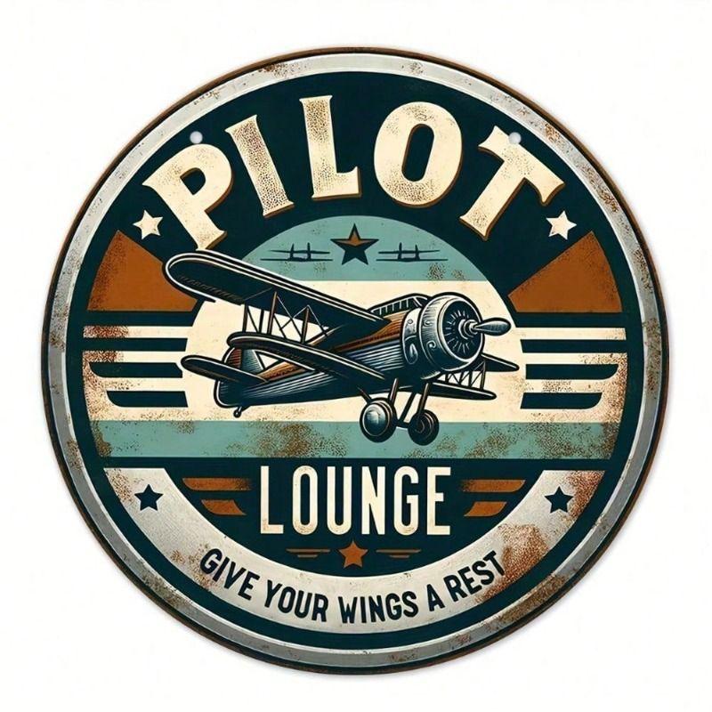 

Vintage Retro Pilot Metal Sign 12 Inch, Rusty Wall Art for Garage