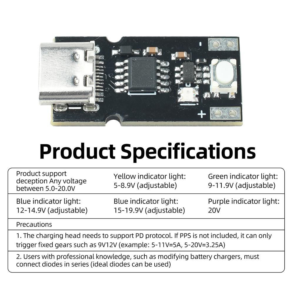 USB Type-C PD QC Deception Board Trigger Fast Charge Module DC 1-11V Adjustable Voltage Boost Charging Module Indicator Light