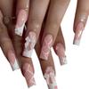 Ballet Style 3D Pearl Butterfly French Tip False Nails, Medium-Long