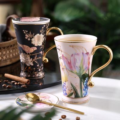 Nuoxuan Pastorale Keramiek Waterbeker Met Deksel Lepel Lichte Luxe Huishoudbeker voor Vrouwen Man Eenvoudige Creativiteit