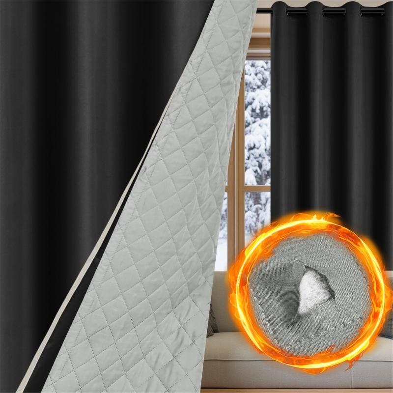 Winter Proof Thermal Curtain with Detachable Quilted Liner Noise Reducing Quick Grommets Mounting Indoor Insulation
