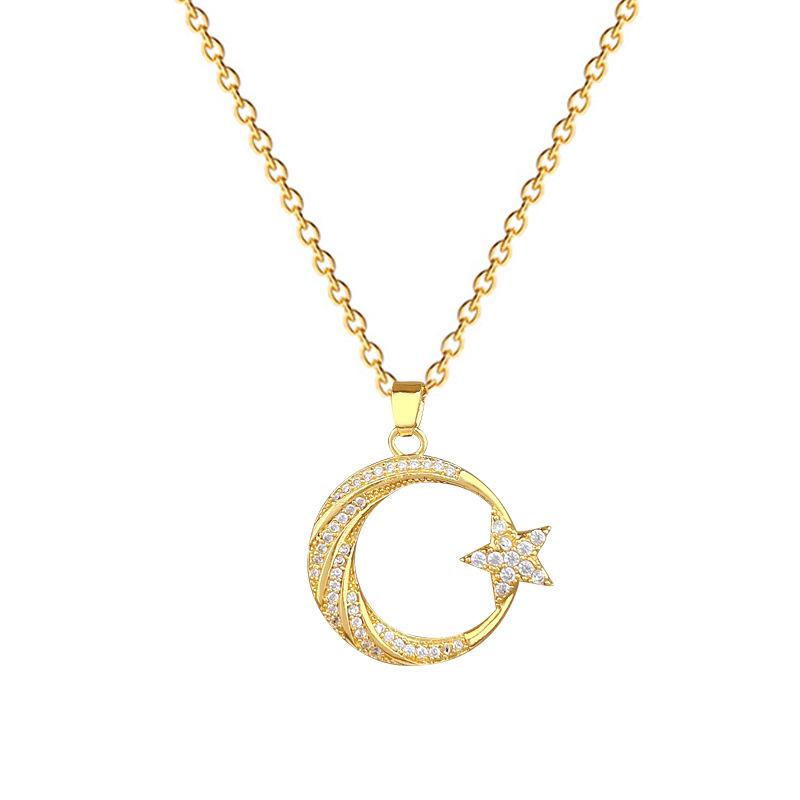 Titanium Steel, Moon Star Light Luxury Temperament Gorgeous Full Diamond Necklace Female Versatile Collarbone Chain Titanium Steel Chain