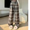 Pantaloni Retro în Carouri pentru Femei Primăvara și Toamna Noi Pantaloni Drapați cu Picior Drept cu Talie Înaltă Pantaloni Largi Casual cu Picior Lat