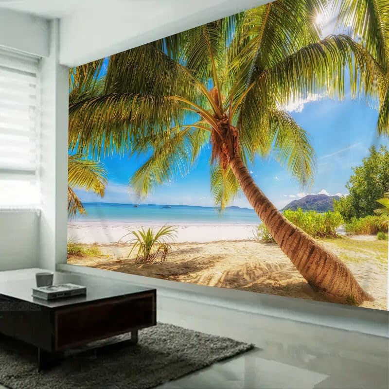 Tropical Beach Palm Tree Tapestry Sunny Island Scenery Wall Hanging for Bedroom Living Room Decor
