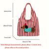 A Stylish and Casual Striped Tote Bag Featuring a Cute and Fun Dachshund Embroidery Pattern, Durable Bag Has a Nylon Lining, Suitable for Charming