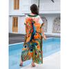 Women's Fashion Summer Spring Feather Print 1/2 Sleeves V-Neck Loose Waistline Casual Dresses