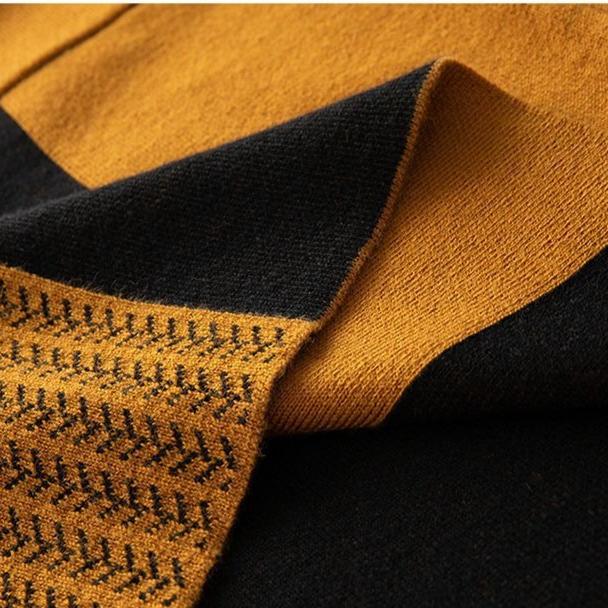 Women's Crew Neck Plus Size Knit Dress Autumn and Winter Color-Block Pullover Sweater Dress Over-the-Knee Mid-Length Knit Sweater