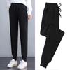 Women's Black Velvet-Lined Sports Sweatpants - Loose, Warm, Trendy Casual Wear for Autumn and Winter