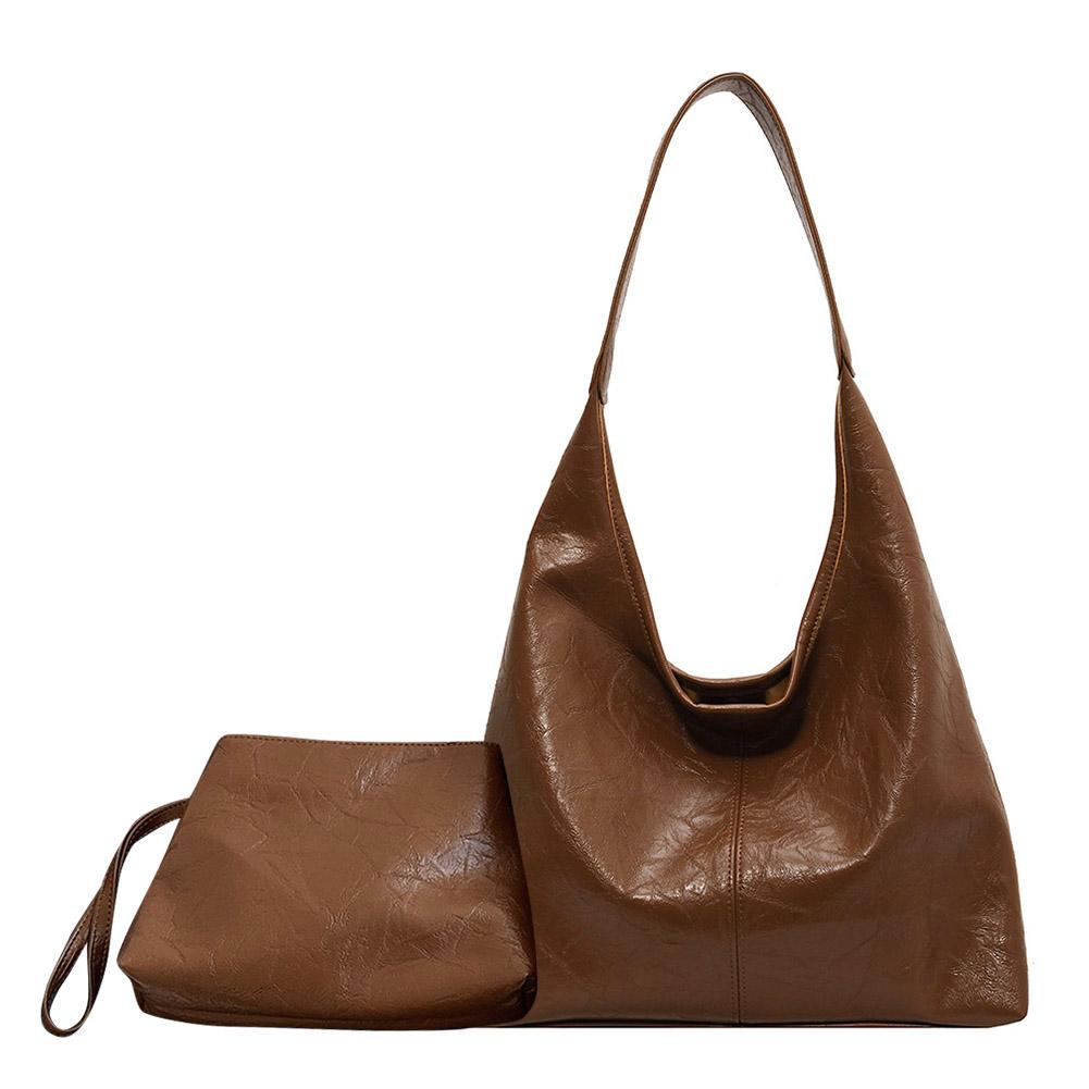 Women Leather Shoulder Bag Fashion Hobo Bag and Clutch Casual 2pcs Shoulder Bag and Handbag Set Satchel Hobo Bag Commuting Bag