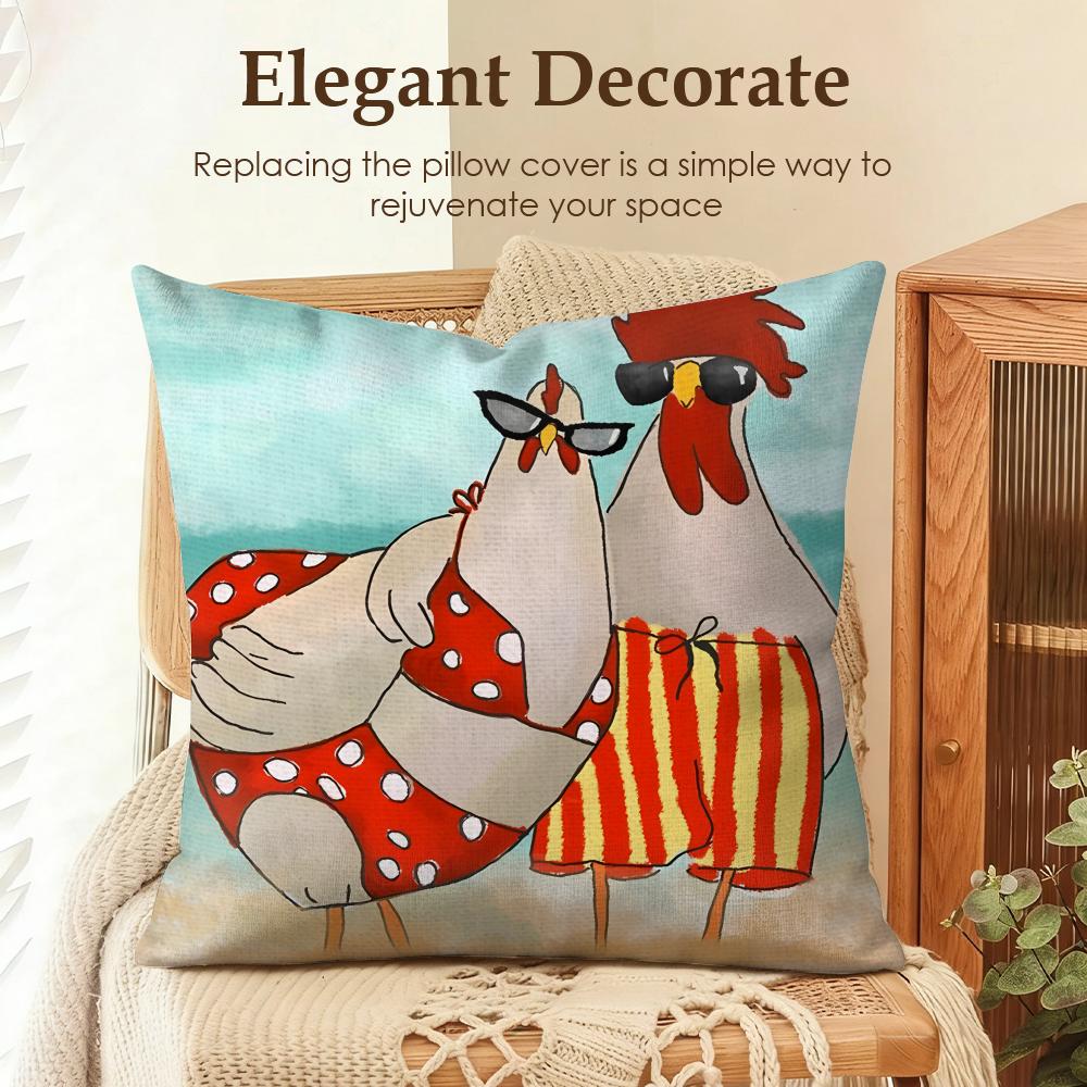 Funny Animal Friends Design Cushion Cover Natural Linen Organic Fabric DoubleSided Printing Sofa Home Decor Gift Pillow Case