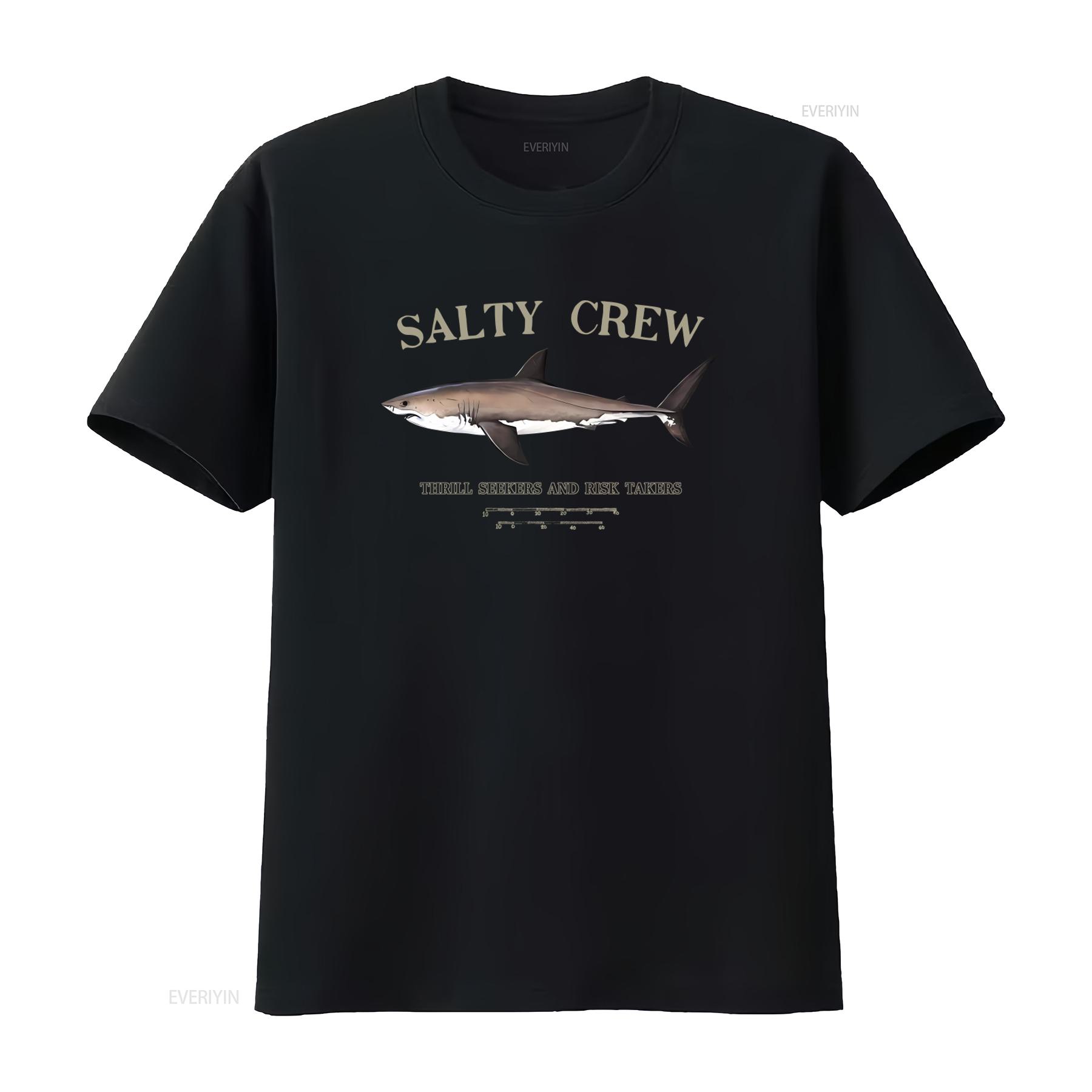 

Salty Crew Thrill Seekers and Risk Takers Shark Print Mens T Shirt Black vintage Washed Stylish Soft Versatile graphic 4XL