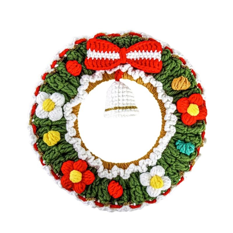 

Christmas Holiday Crochet Wreath feature Bells Handcrafted Durable Yarn Ornament For Indoor Outdoors Seasonal Decors