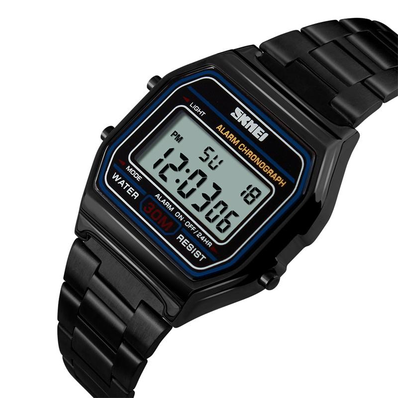 Skmei Unisex Digitale Armbandhorloges Luxe Roestvrij Staal Band LED Waterdicht Chronograaf Mode Wekker Mannen