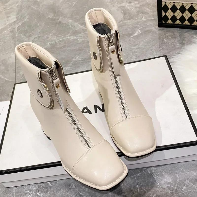 Fashion 2024 New Women Punk Platform Short Shoes Mid Heels Chelsea Boots Designer Zipper Warm Plush Ankle Boots Motorcycle Botas