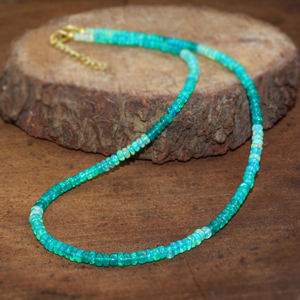 Collana con Perle di Opale Verde, Argento Sterling, Pietra di Nascita di Ottobre