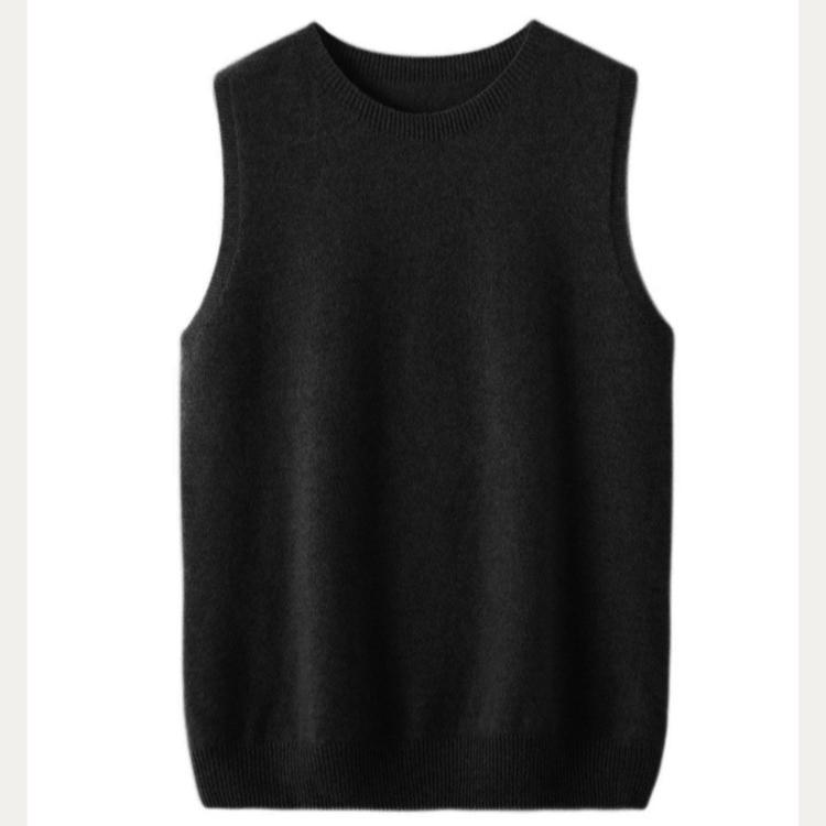 

Трикотажный жилет женский круглый вырез пуловер без рукавов плечи шерстяной однотонный внутренний жилет нижняя часть рубашки XXL чёрный