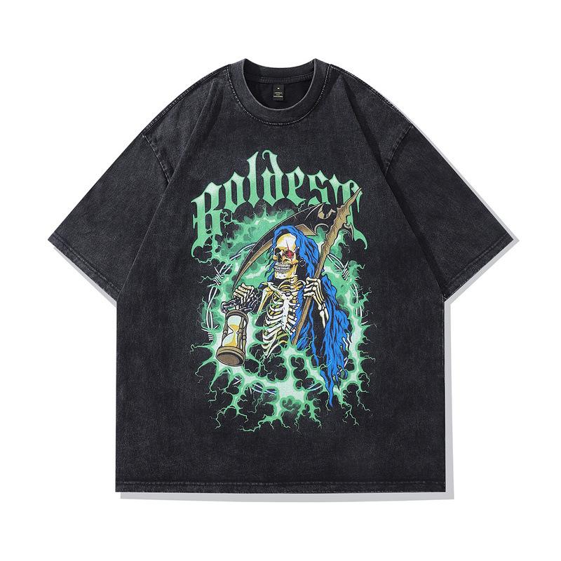 Vintage Street Cartoon Print Oversize Old Short-Sleeved T-Shirt Men'S And Women'S Hip Hop Loose Half-Sleeved Tee Shirt
