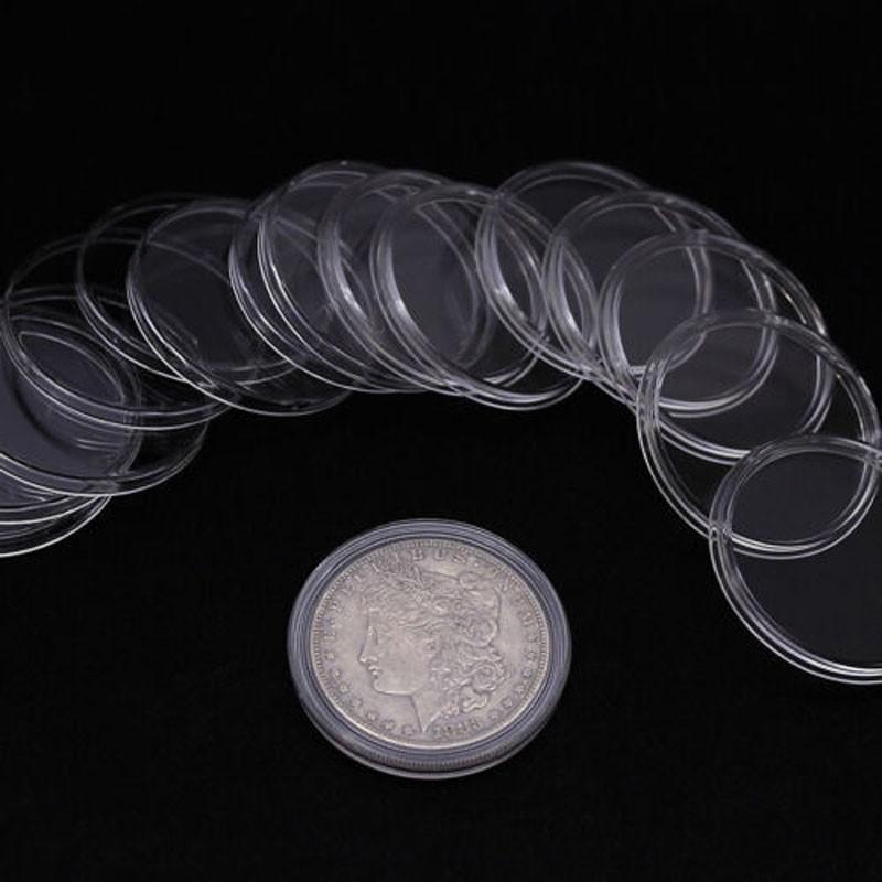 Money Coin Holders Penny Storage Round Clear Reusable 100pcs Set 30mm Case