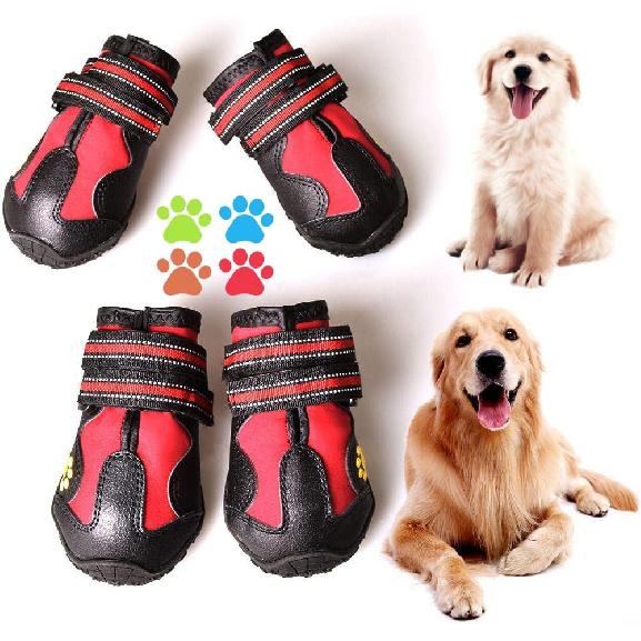 CovertSafe& Dog Boots for Dogs Non-Slip, Waterproof Dog Booties for Outdoor, Dog Shoes for Medium to Large Dogs 4Pcs with Rugged Sole Black-Red
