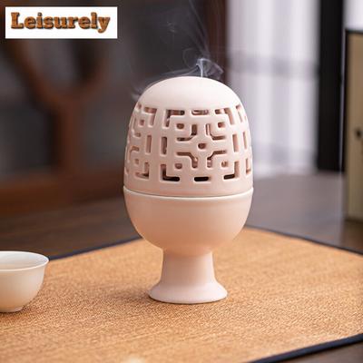 Zen Bean Style Incense Burner Hollow Ceramic High Foot Indoor Path Aroma Furnace Smoke Censer Holder Chinese Tearoom Decoration