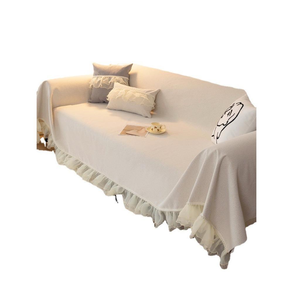 Husa de Sofa Stil Crem Pânză Dantelă Acoperire Completă Pernă de Sofa Husă Universală pentru Patru Sezoane Husă Covor Anti-Alunecare Husă Spătar Prosop