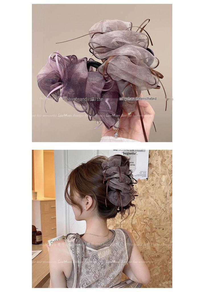 Fluffy Bubble Gauze Large Claw Clip for Women - Thin, High-End Style Shark Hair Bun Clip