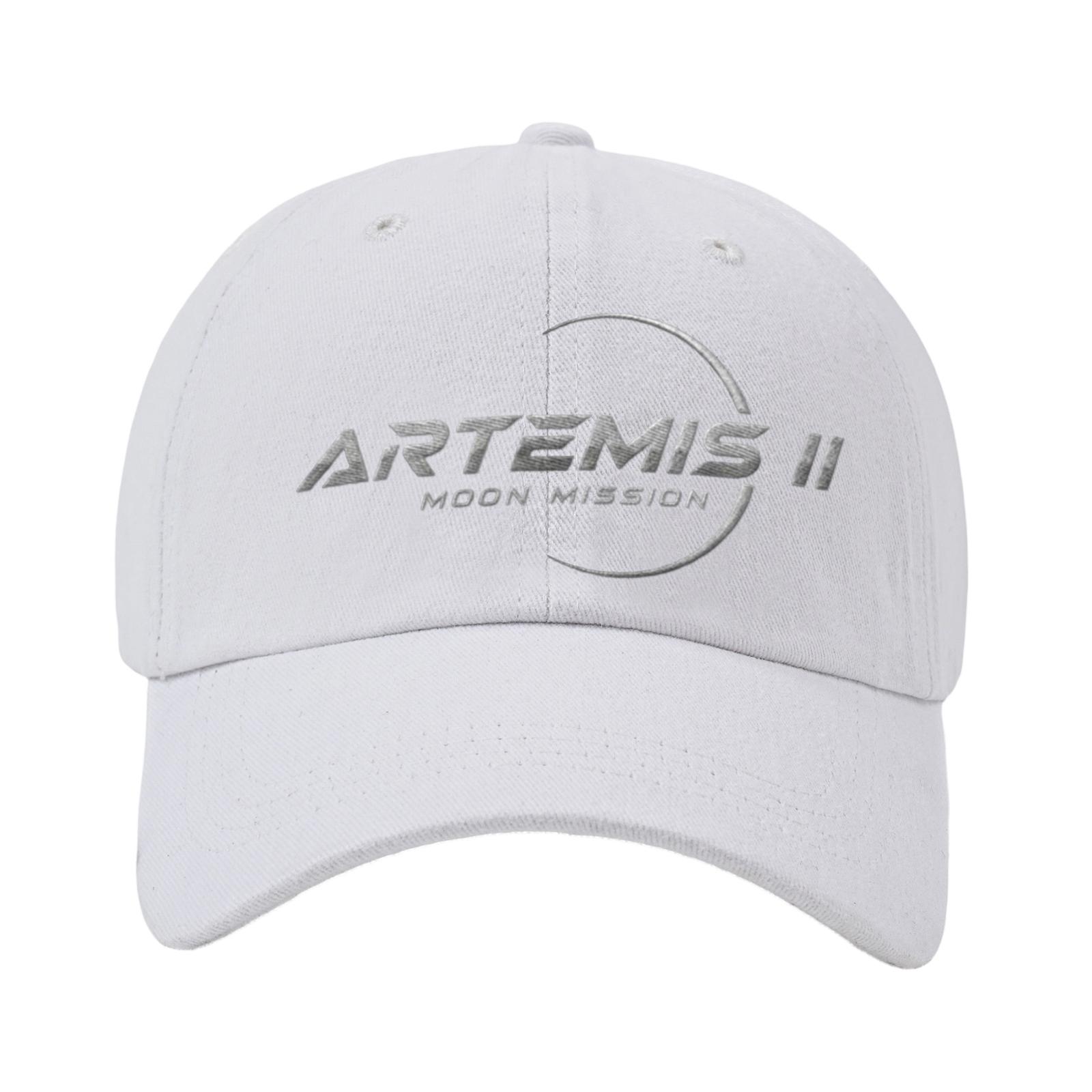 Унисекс Повседневная Бейсболка с Вышитым Принтом Миссии Artemis II на Луну Регулируемая Посадка Прочная Хлопковая Кепка белый