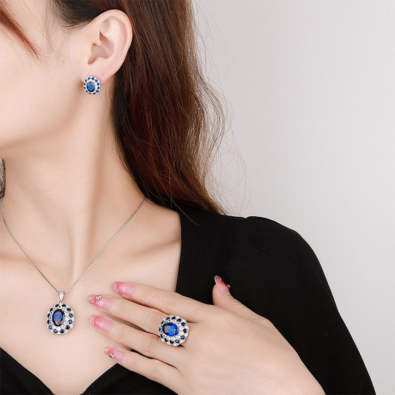 Autumn And Winter Jewelry Copper Bottom Gold-Plated Simulation Blue Spinel Temperament Egg-Shaped Set 10 * 14-6 * 8