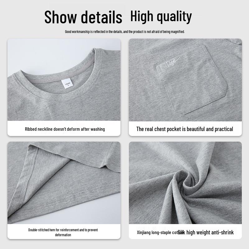 Męski T-shirt z krótkim rękawem z czystej bawełny z kieszenią - Idealny dla mężczyzn w średnim wieku i starszych