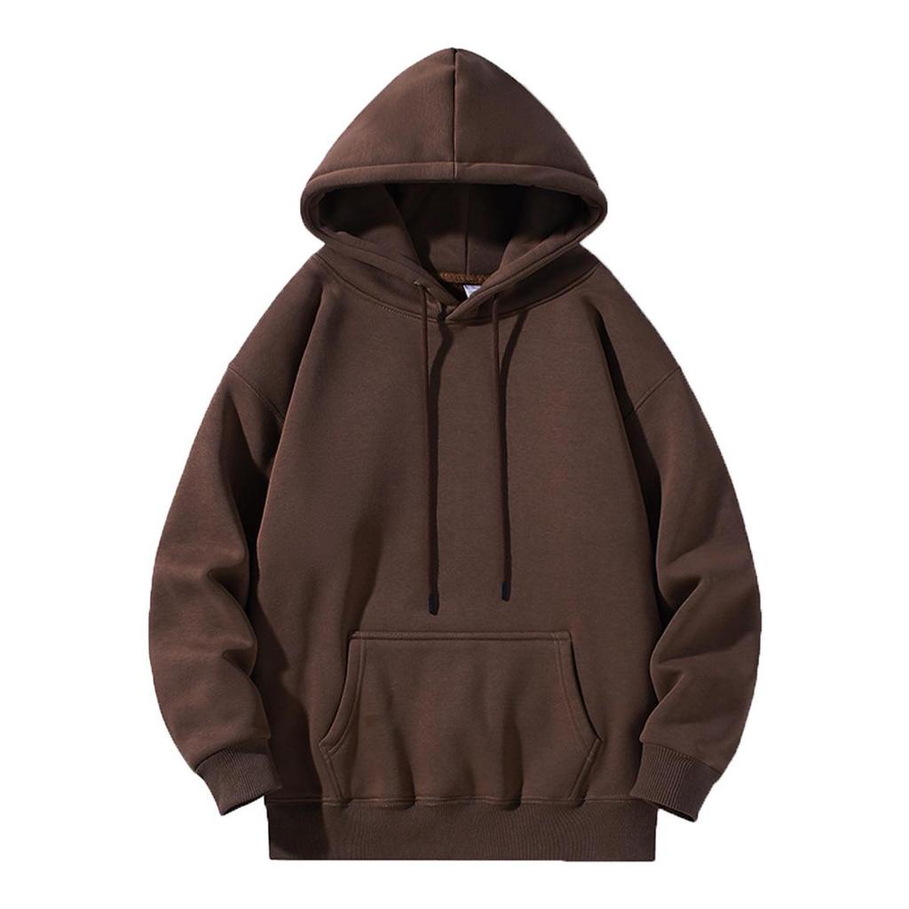 Sweat à capuche unisexe en velours plus - Automne/Hiver Décontracté Coupe ample Haut de couleur unie