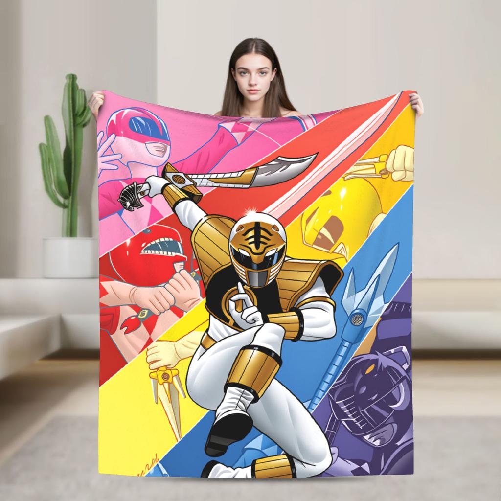 M-Mighty Morphin Super Warm Blankets  Cartoon P-Power Rangers Picnic Plush Bedding Throws Novelty Flannel Bedspread Sofa Bed