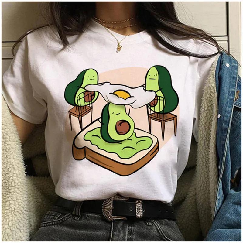 Maycaur Avocado Vegan Women T Shirt Harajuku Ulzzang Kawaii Cartoon Tshirt 90s Graphic Female Short Sleeve Tshirt Summer Clothe