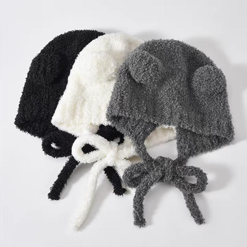 Autumn And Winter Cute Bear Plush Hat Women'S Able Warm Woolen Hat Large Head Circumference Ear Protection Hat