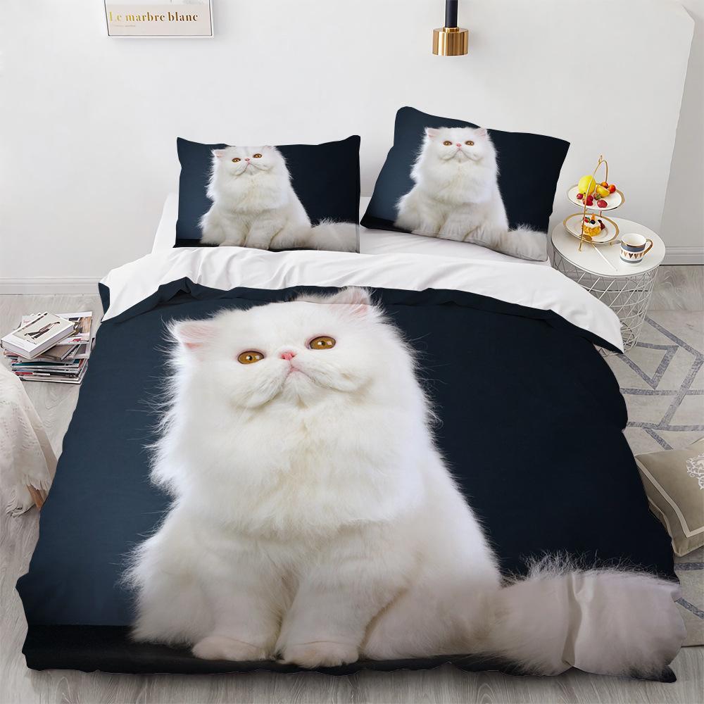 3D Cat Bedding Set Luxury Animal Duvet Cover With Pillowcase Queen King Single Double Size For Girls Boy Polyester Quilt Cover