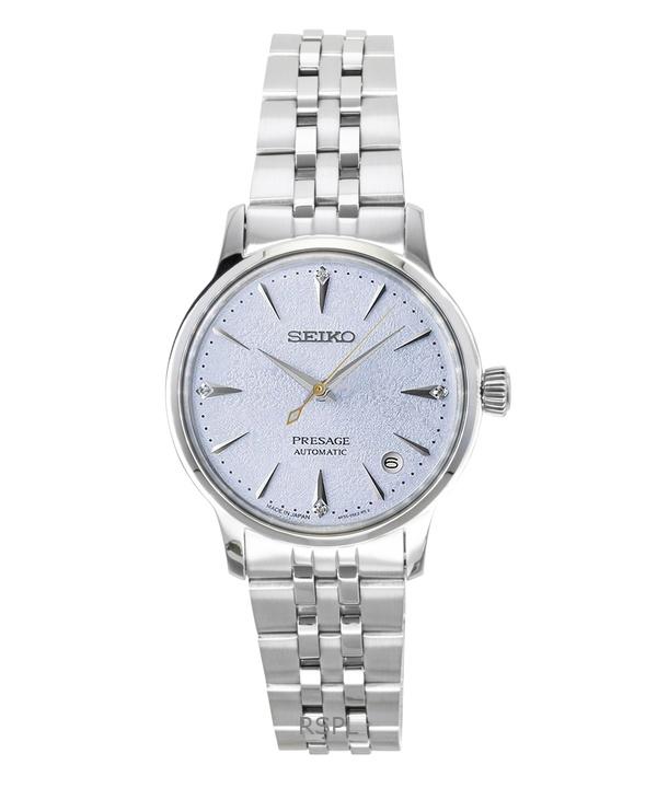 

Женские часы Seiko Presage Cocktail с бриллиантовыми акцентами, корпус из нержавеющей стали, светло-голубой циферблат, автоматические, SRPL61J1 светло-синий